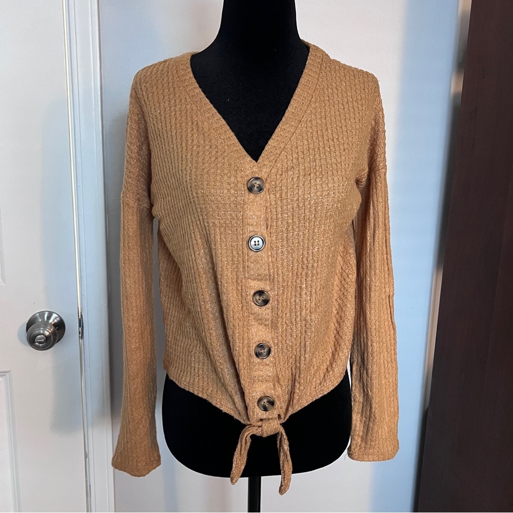 Yellow Pink Rose Henley Style Sweater